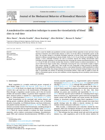 A nondestructive contactless technique to assess the viscoelasticity of blood clots in real-time thumbnail