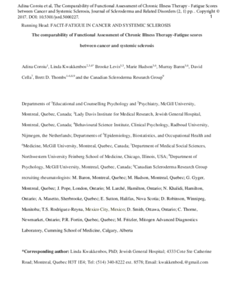 The Comparability of Functional Assessment of Chronic Illness Therapy - Fatigue Scores between Cancer and Systemic Sclerosis thumbnail