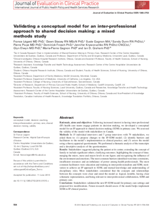 Validating a conceptual model for an inter-professional approach to shared decision making: a mixed methods study thumbnail