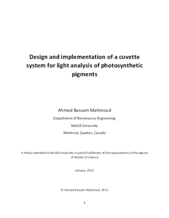 Design and implementation of a cuvette system for light analysis of photosynthetic pigments thumbnail