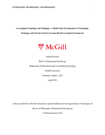 Leveraging Technology and Pedagogy: A Multi-Study Examination of Technology,  Pedagogy and Teacher Factors in Game-based Learning Environments thumbnail