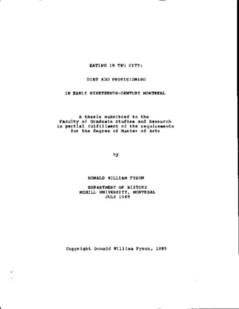 Eating in the city : diet and provisioning in early nineteenth- century Montreal thumbnail