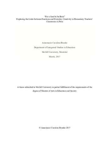 "For a seed to be born" exploring the links between emotions and everyday creativity in elementary teachers' classrooms in Peru thumbnail