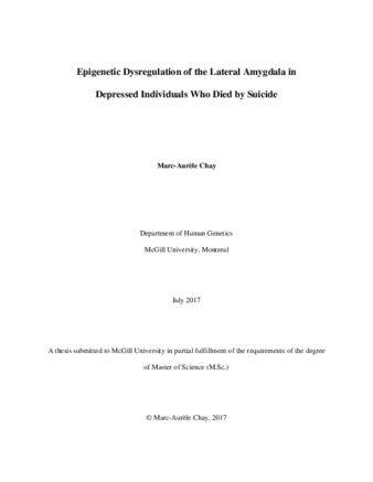 Epigenetic dysregulation of the lateral amygdala in depressed individuals who died by suicide thumbnail