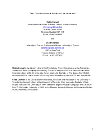 Canadian academic libraries and the mobile web thumbnail