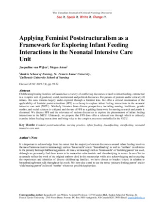 Applying Feminist Poststructuralism as a Framework for Exploring Infant Feeding Interactions in the Neonatal Intensive Care Unit thumbnail