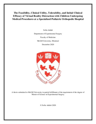 The feasibility, clinical utility, tolerability and initial clinical efficacy of virtual reality distraction with children undergoing medical procedures at a specialized pediatric orthopedic hospital thumbnail