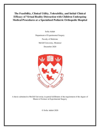 The feasibility, clinical utility, tolerability and initial clinical efficacy of virtual reality distraction with children undergoing medical procedures at a specialized pediatric orthopedic hospital thumbnail