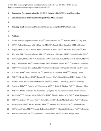 Depression prevalence using the HADS-D compared to SCID major depression classification: An individual participant data meta-analysis thumbnail