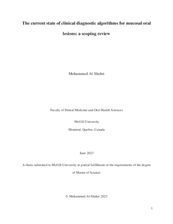 The current state of clinical diagnostic algorithms for mucosal oral lesions: a scoping review thumbnail