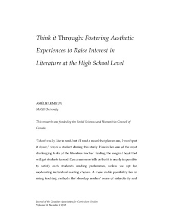 Think it through: fostering aesthetic experiences to raise interest in literature at the high school level. thumbnail