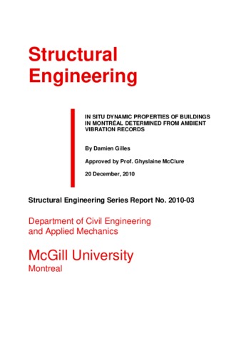 In situ dynamic properties of buildings in Montréal determined from ambient vibration records thumbnail