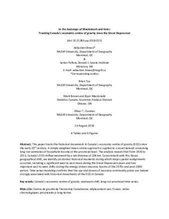 In the Footsteps of Mackintosh and Innis: Tracking Canada's Economic Centre of Gravity since the Great Depression thumbnail