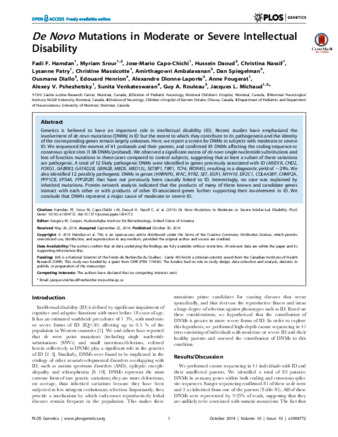 De Novo Mutations in Moderate or Severe Intellectual Disability thumbnail