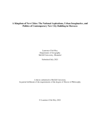 A kingdom of new cities: the national aspirations, urban imaginaries, and politics of contemporary new city building in Morocco thumbnail