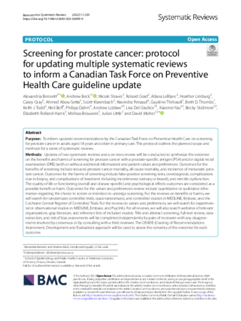 Screening for prostate cancer: protocol for updating multiple systematic reviews to inform a Canadian Task Force on Preventive Health Care guideline update thumbnail