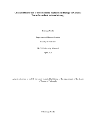 Clinical introduction of mitochondrial replacement therapy in Canada: Towards a robust national strategy thumbnail