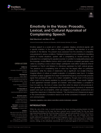 Emotivity in the Voice: Prosodic, Lexical, and Cultural Appraisal of Complaining Speech thumbnail