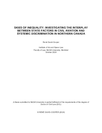 Skies of Inequality: Investigating the Interplay Between State Factors in Civil Aviation and Systemic Discrimination in Northern Canada thumbnail