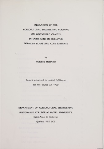 Insulation of the Agricultural Engneering Building on Macdonald Campus in Saint-Anne de Bellevue Detailed Plans and Cost Estimate thumbnail