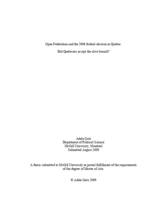 Open federalism and the 2006 federal election in Quebec: Did Quebecers accept the olive branch? thumbnail