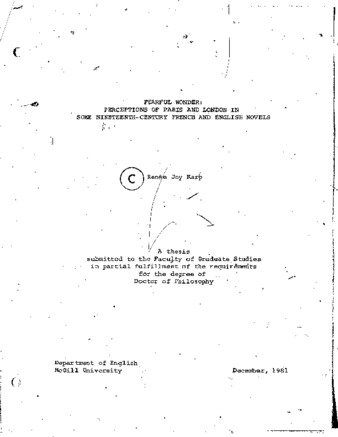 Fearful wonder : perceptions of Paris and London in some nineteenth-century French and English novels thumbnail