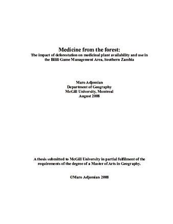 Medicine from the forest: the impact of deforestation on medicinal plant availability and use in the Bilili Game Management Area, Southern Zambia thumbnail