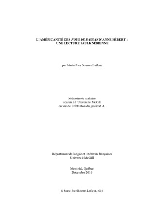L'Américanité des «Fous de Bassan» d'Anne Hébert: une lecture faulknérienne thumbnail
