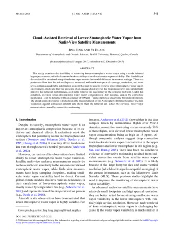 Cloud-Assisted Retrieval of Lower-Stratospheric Water Vapor from Nadir-View Satellite Measurements thumbnail