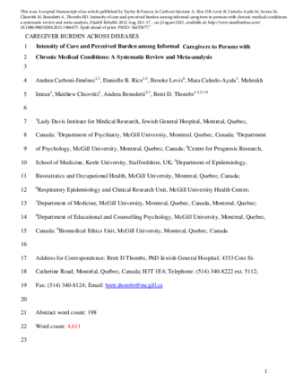 Intensity of care and perceived burden among informal caregivers to persons with chronic medical conditions: a systematic review and meta-analysis thumbnail