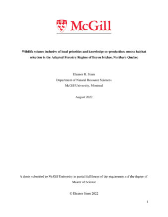 Wildlife science inclusive of local priorities and knowledge co-production: moose habitat selection in the Adapted Forestry Regime of Eeyou Istchee, Northern Quebec thumbnail