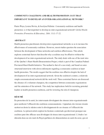 Community Coalitions and Health Promotion: Is It that Important to Develop an Inter-Organisational Network? thumbnail