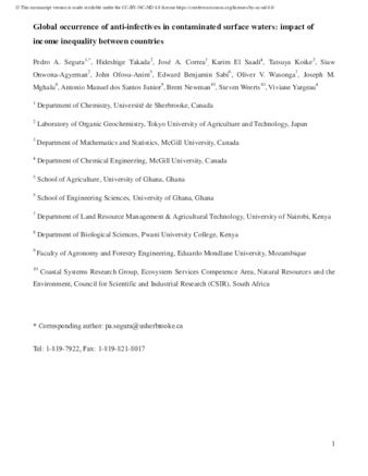 Global occurrence of anti-infectives in contaminated surface waters: Impact of income inequality between countries thumbnail