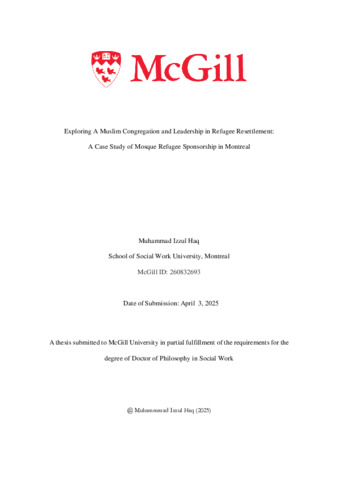 Exploring a Muslim Congregation and Leadership in Refugee Resettlement: A Case Study of Mosque Refugee Sponsorship in Montreal thumbnail