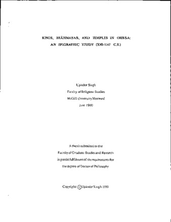 Kings, Brāhmaṇas, and temples in Orissa : an epigraphic study (300-1147 C.E.) thumbnail