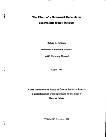 The effects of bromoxynil herbicide on experimental prairie wetlands / thumbnail