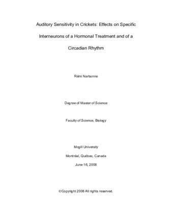 Auditory sensitivity in crickets: effects on specific interneurons of a hormonal treatment and of a circadian rhythm thumbnail