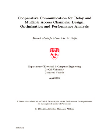 Cooperative communication for relay and multiple access channels: Design, optimization and performance analysis thumbnail