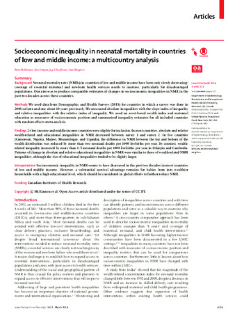 Socioeconomic inequality in neonatal mortality in countries of low and middle income: a multicountry analysis. thumbnail