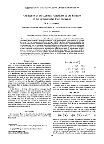 Application of the Lanczos Algorithm to the Solution of the Groundwater Flow Equation thumbnail