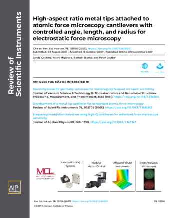 High-aspect ratio metal tips attached to atomic force microscopy cantilevers with controlled angle, length, and radius for electrostatic force microscopy thumbnail