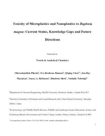 Toxicity of microplastics and nanoplastics to Daphnia magna: Current status, knowledge gaps and future directions thumbnail