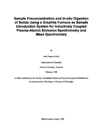 Sample Preconcentration and In-situ Digestion of Solids Using a Graphite Furnace as Sample Introduction System for Inductively Coupled Plasma-Atomic Emission Spectrometry and Mass Spectrometry thumbnail