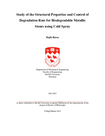 Study of the structural properties and control of degradation rate for biodegradable metallic stents using cold spray thumbnail