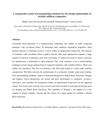 A comparative study of metamodeling methods for the design optimization of variable stiffness composites thumbnail