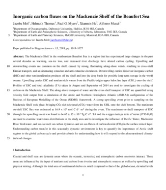 Inorganic carbon fluxes on the Mackenzie Shelf of the Beaufort Sea thumbnail