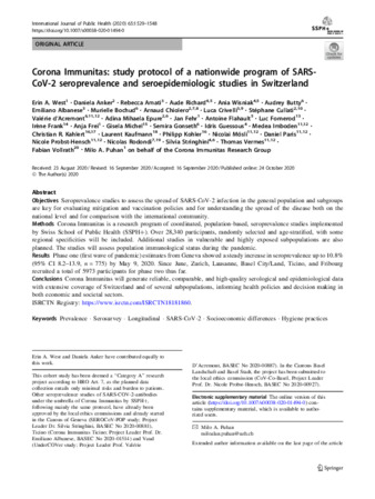 Corona Immunitas: study protocol of a nationwide program of SARS-CoV-2 seroprevalence and seroepidemiologic studies in Switzerland thumbnail