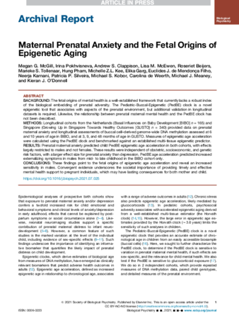 Maternal Prenatal Anxiety and the Fetal Origins of Epigenetic Aging thumbnail