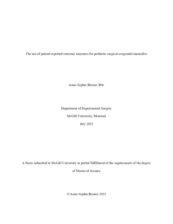 The use of patient-reported outcome measures for pediatric surgical congenital anomalies thumbnail