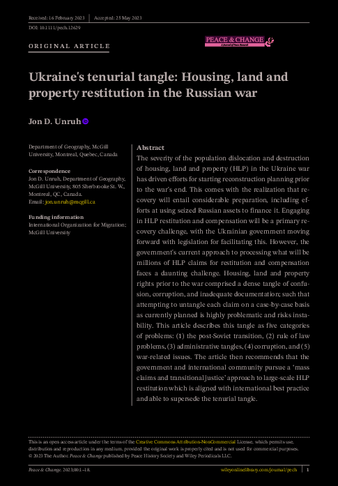 Ukraine's tenurial tangle: Housing, land and property restitution in the Russian war thumbnail